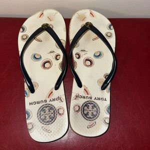 Tory Burch Navy Blue Flip Flops Size 7 Worn